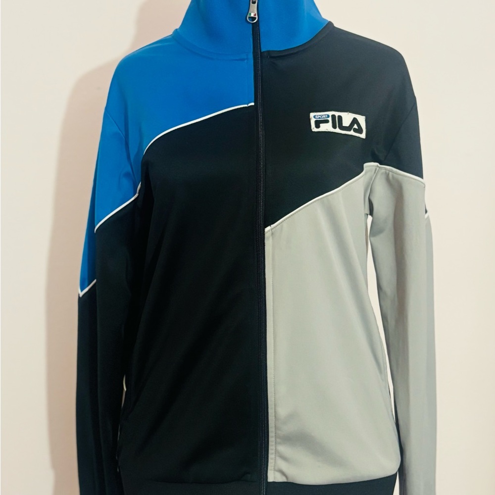 Fila Women's Black, Blue, and Gray Bomber Jacket